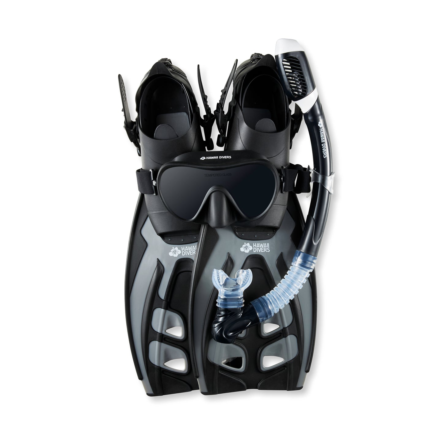 Hawaii Divers Deep Sea Mirrored Adult Snorkel Set – Silver/Black - L/XL