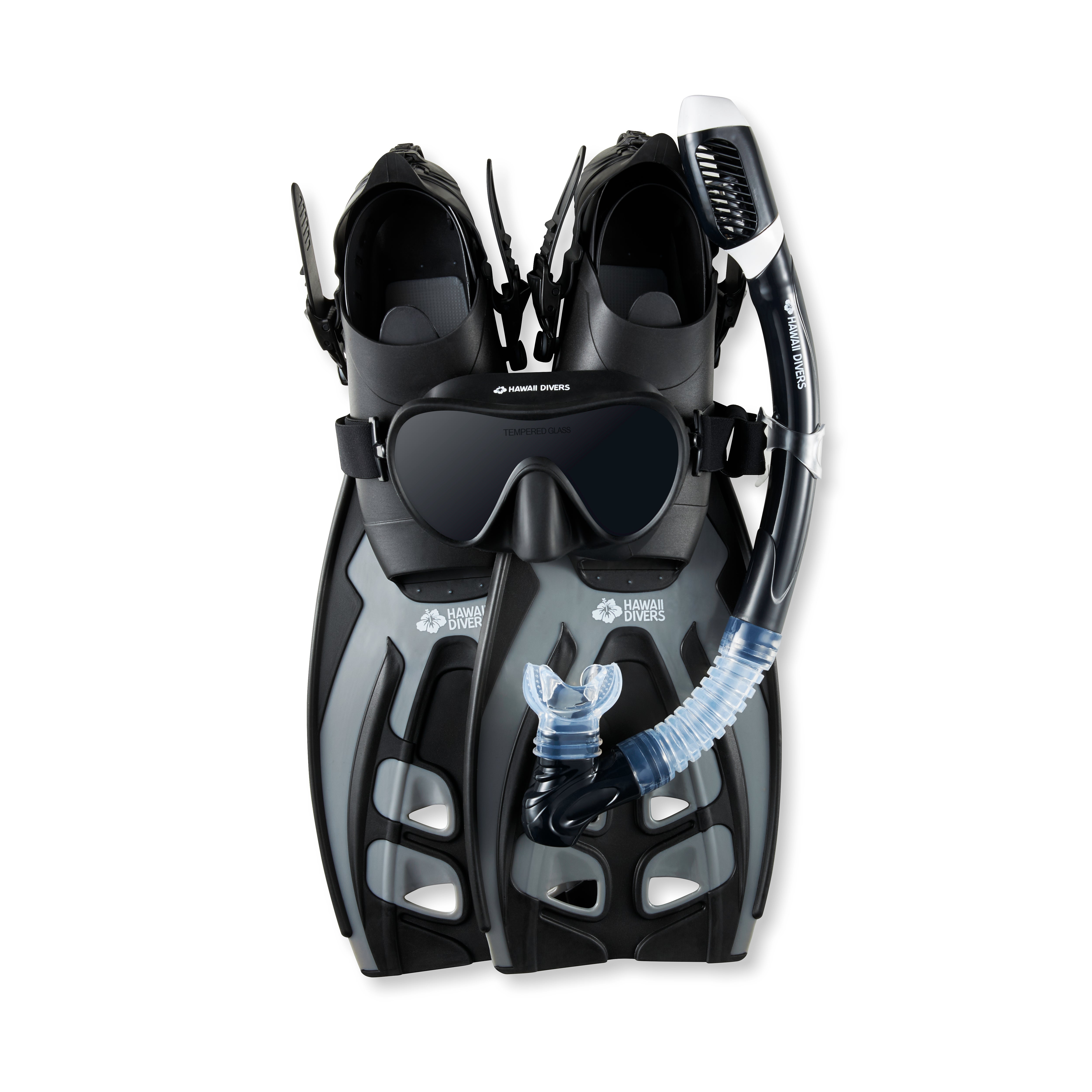 Hawaii Divers Deep Sea Mirrored Adult Snorkel Set – Silver/Black - L/XL