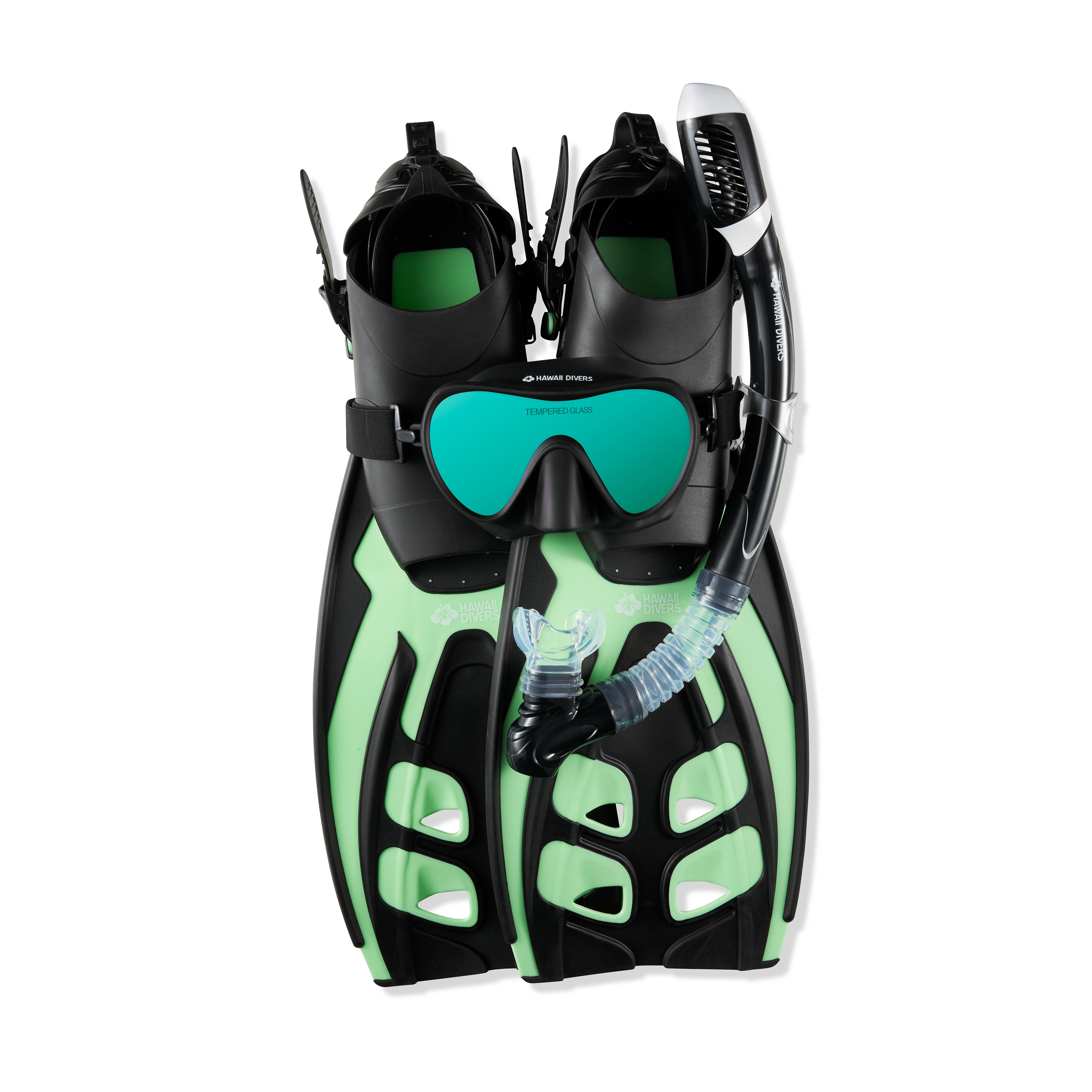 Hawaii Divers Deep Sea Adult Snorkel Set – Green/Black - Size L/XL