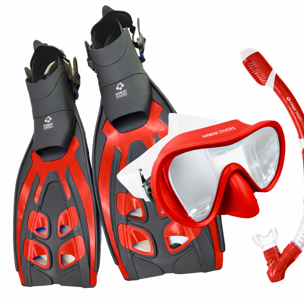 Hawaii Divers Deep Sea Adult Snorkel Set – Red - L/XL