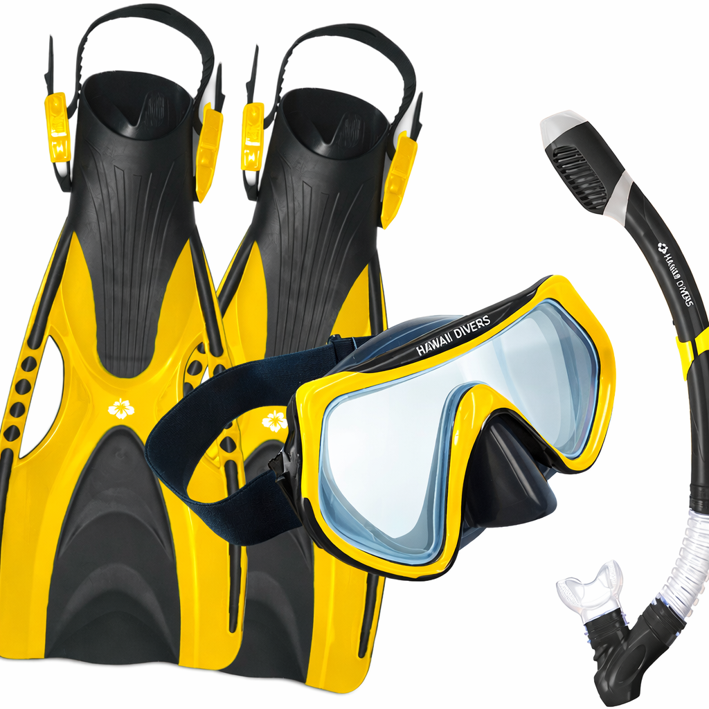 Hawaii Divers Destin Adult Snorkel Set – Black/Yellow - L/XL