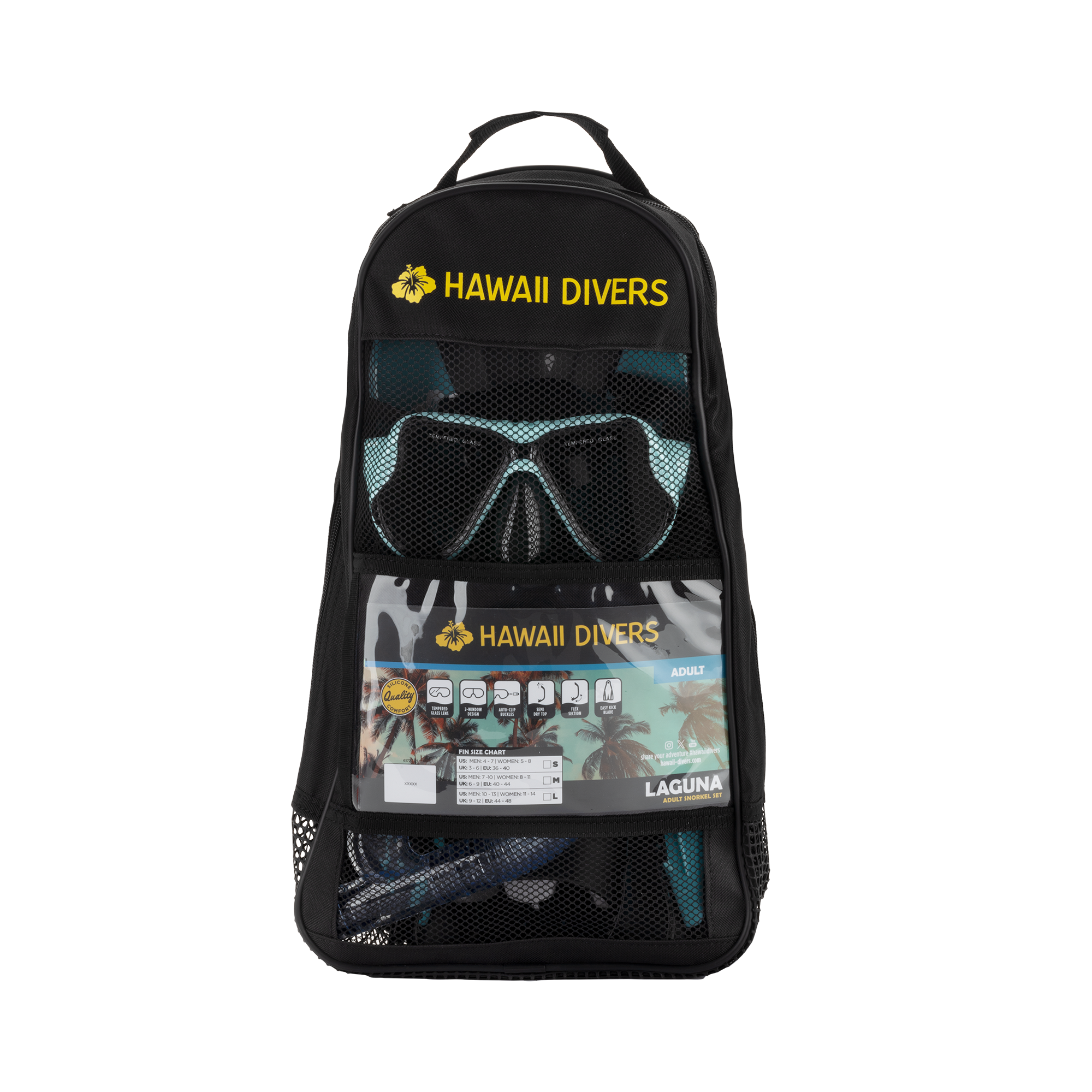 Hawaii Divers Orca Jr Snorkel Set with Fins – White/Sky