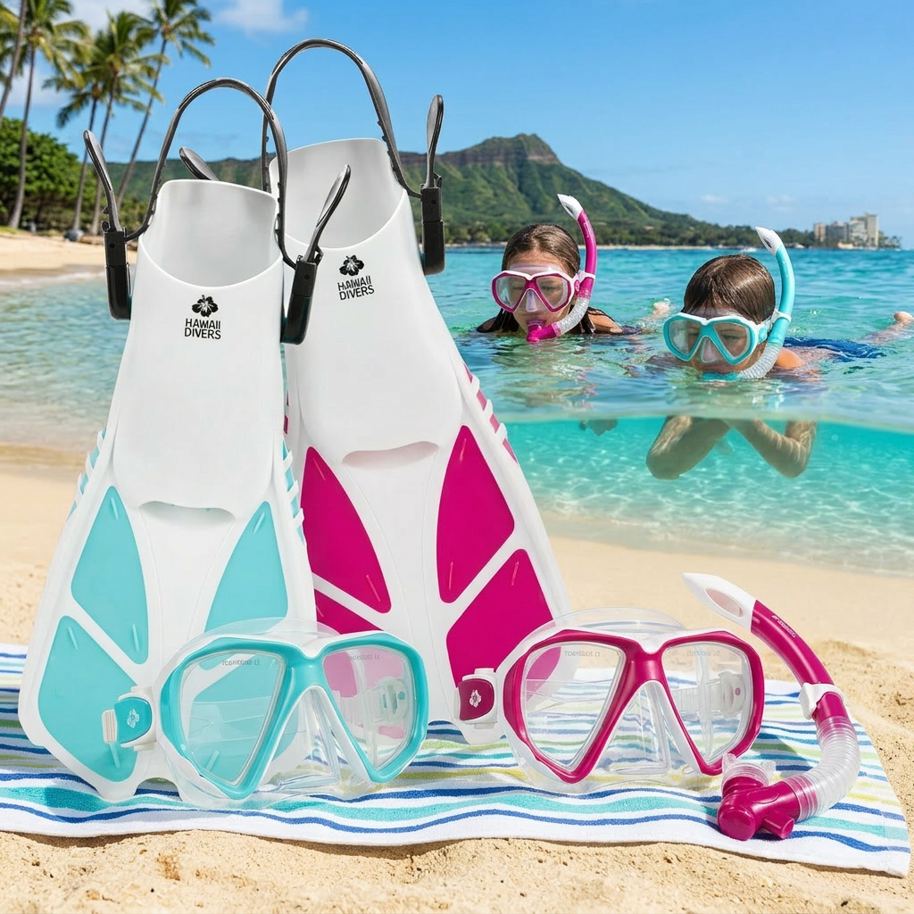 Hawaii Divers Orca Jr Snorkel Combo – White/Pink (Ages 8–14)