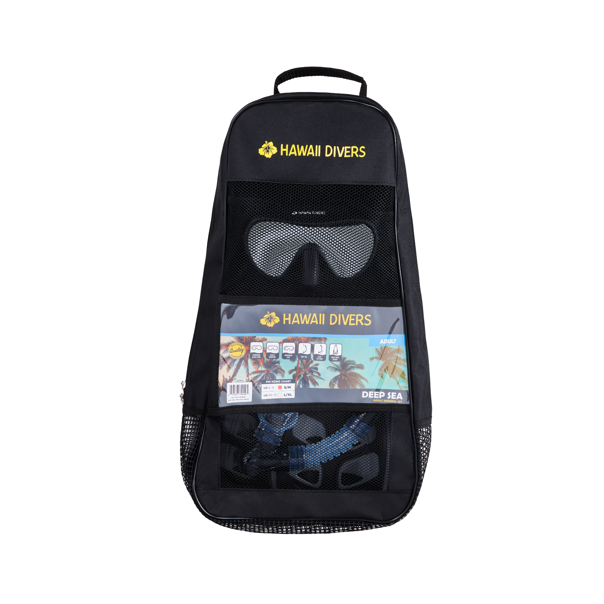 Hawaii Divers Deep Sea Adult Snorkel Set – Teal/Black - Size Large/XL