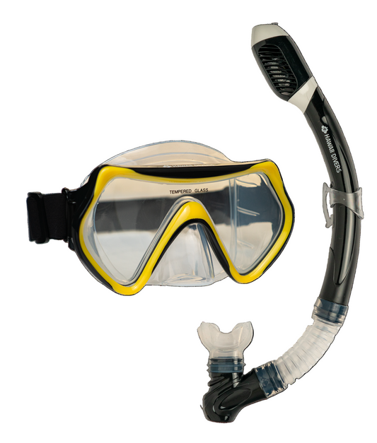 Hawaii Divers Destin Adult Snorkel Set – Black/Yellow - L/XL