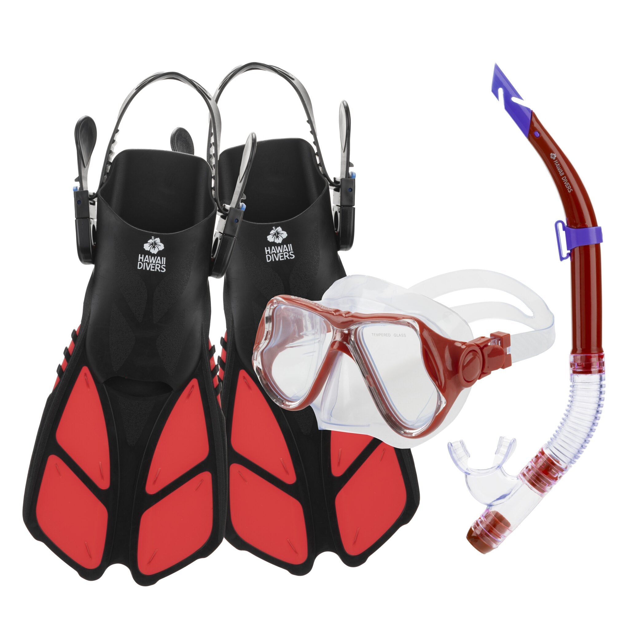 Hawaii Divers Manta Ray Adult Snorkel Set – Red - Size L/XL