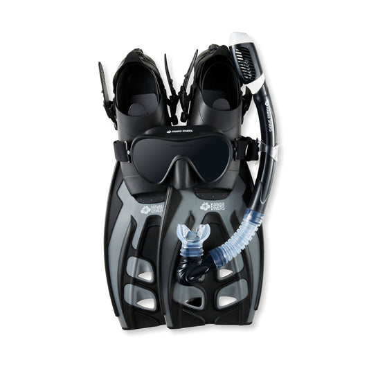 Hawaii Divers Deep Sea Mirrored Adult Snorkel Set – Silver/Black - L/XL