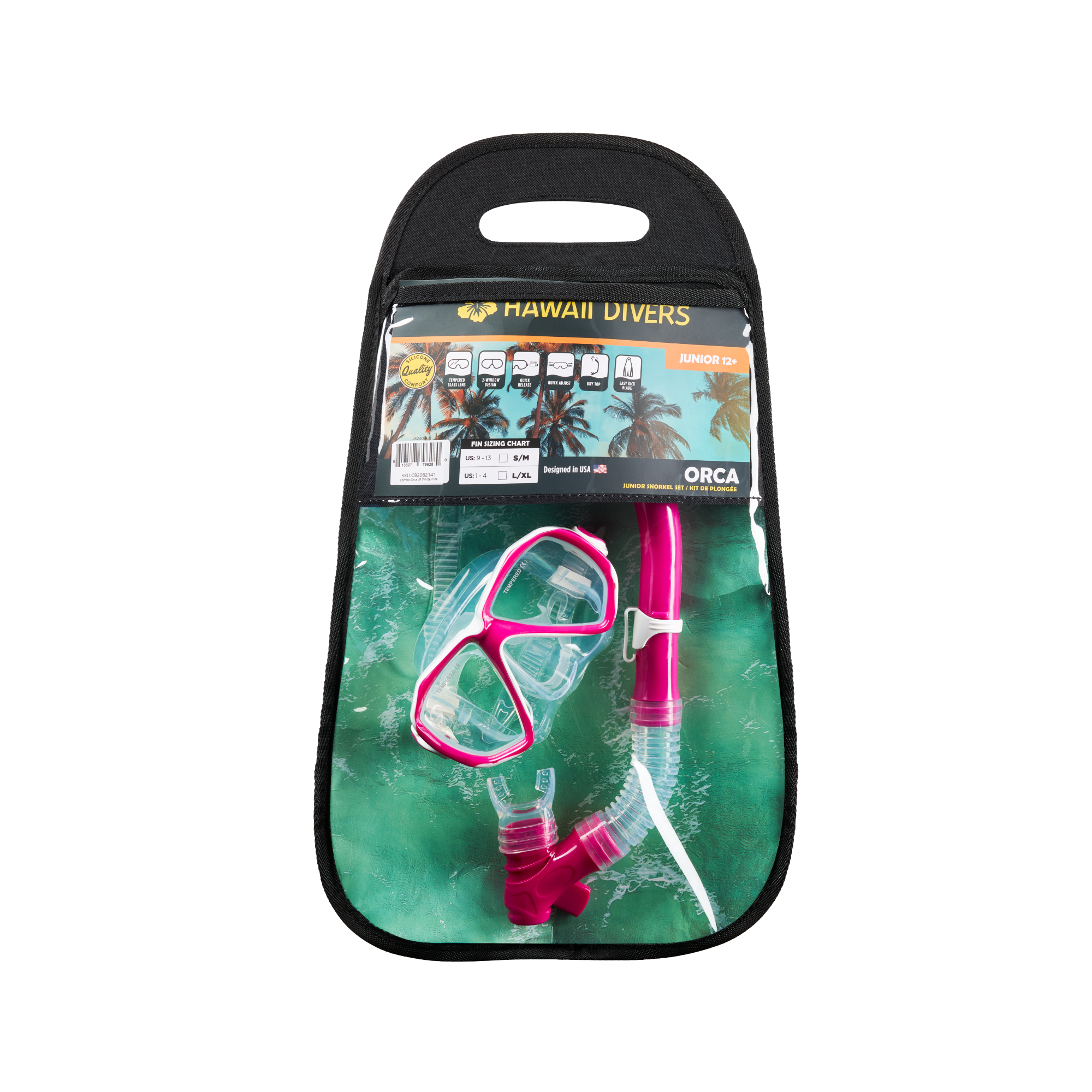 Hawaii Divers Orca Jr Snorkel Combo – White/Pink (Ages 8–14)
