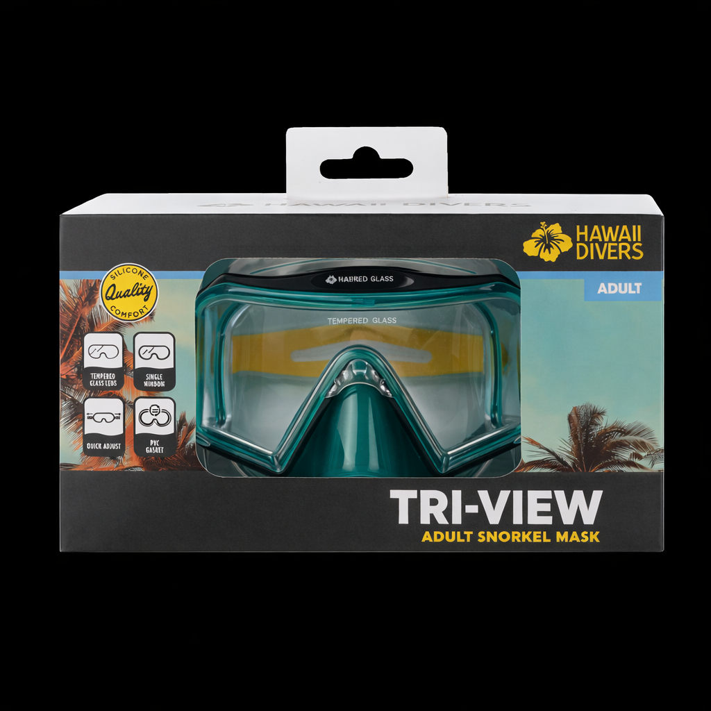 Hawaii Divers Tri View Adult Snorkel Mask - Teal/Black