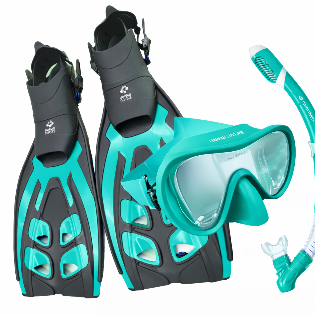 Hawaii Divers Deep Sea Adult Snorkel Set – Teal/Black -  Size Large/XL