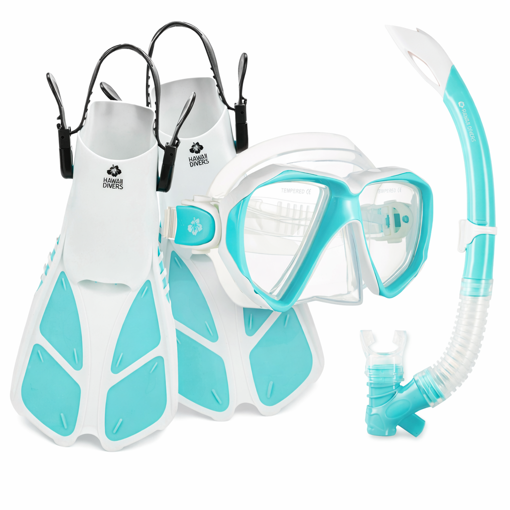 Hawaii Divers Orca Jr Snorkel Set with Fins – White/Sky