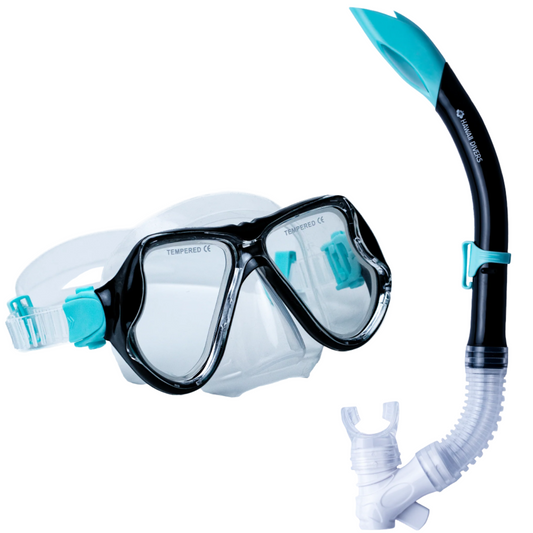 Hawaii-Divers Turtle Snorkel Combo - Black/Turquoise (ages 4+)