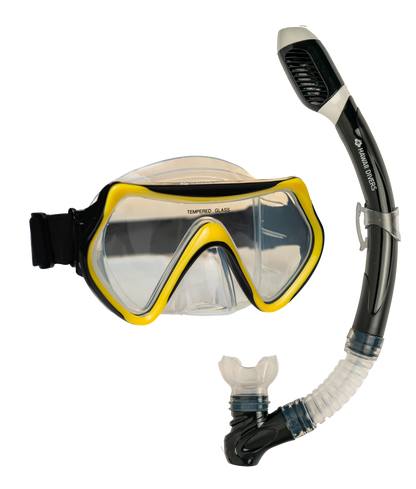 Hawaii Divers Destin Adult Snorkel Set – Black/Yellow - L/XL