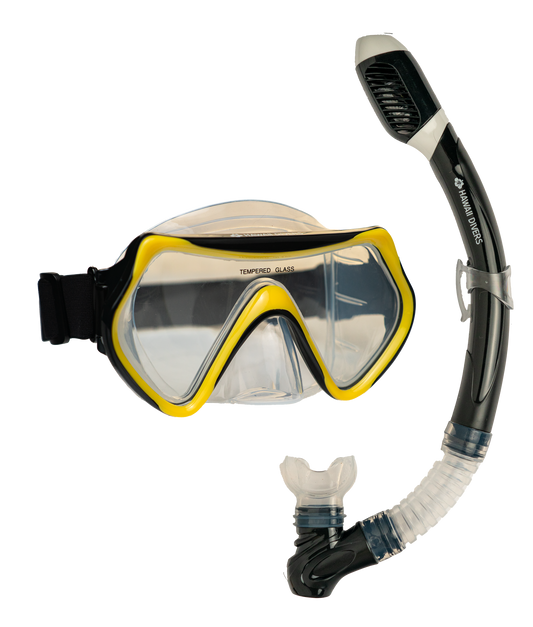 Hawaii Divers Destin Adult Snorkel Set – Black/Yellow - L/XL