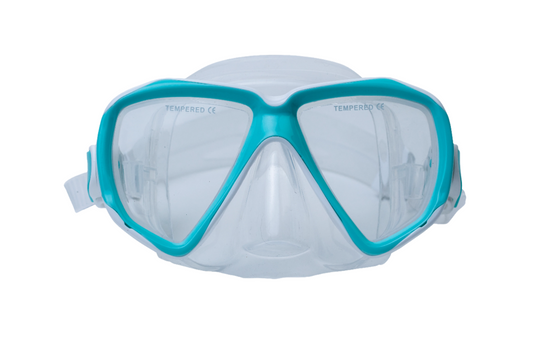 Diving mask with turquoise frame on a white background